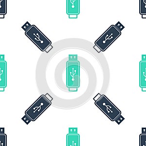 Green USB flash drive icon isolated seamless pattern on white background. Vector