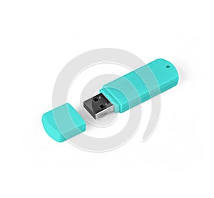 Green usb flash drive on a white background.