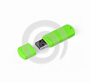 Green usb flash drive on a white background.