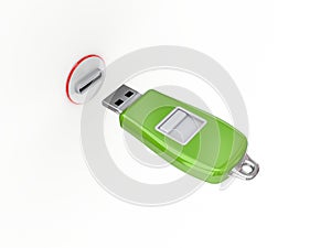 Green usb flash memory.