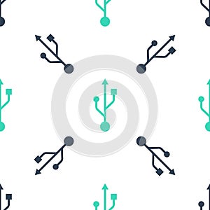Green USB symbol icon isolated seamless pattern on white background. Usb flash drive symbol. Vector