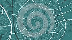 Green Utrecht City area vector background map, streets and water cartography illustration