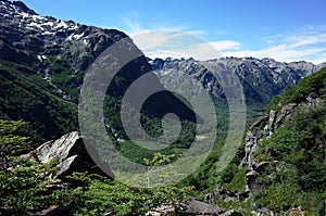 Green valley mountain view in Nahuel Huapi national park, Nature of Patagonia