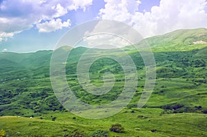 Green Valley. Mountainous terrain, open space landscape. Armenia