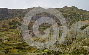 Green valley and rock formations near La Paz in Bolivia