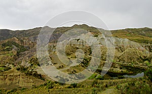 Green valley and rock formations near La Paz in Bolivia