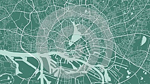 Green vector background map, Hamburg city area streets and water cartography illustration