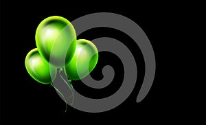 Green vector balloons bunch and group on black background. Graphic for birthday, event, party, wedding invitation