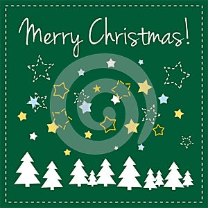 Green vector Christmas card with trees and wishes