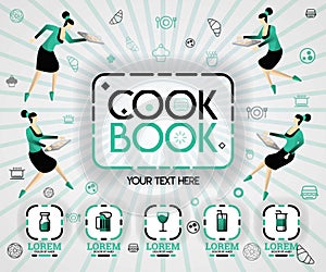 Green vector illustration concept. cookbook recipes and food cover book. healthy cooking recipe and delicious food cover can be fo