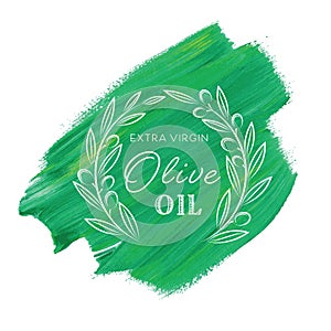 Green vector olive oil label with branches