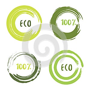 Green vector set with circle brush strokes for frames, icons, banner design elements. Grunge eco decoration