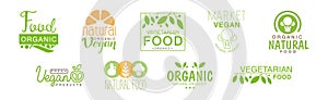 Green Vegan Organic Natural Food Label Vector Set