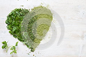 Green vegetables and herbs in heart health concept