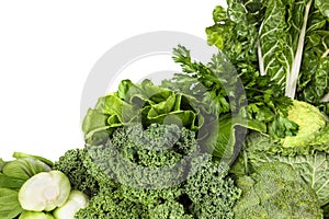 Green Vegetables over White Background