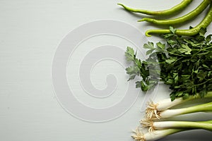 Green vegetables: parsley, onion, paprika