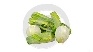 Green vegetables, white background