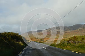 Green Vegetation and Mountain Landscape in a National Road in Ireland