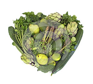 Green veggies heart on white photo