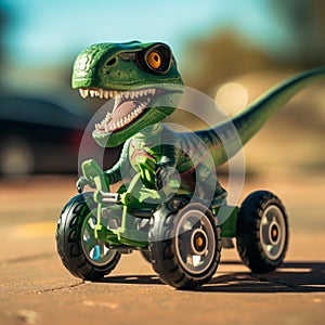 Green Velociraptor: Cute Hot Wheels Toy On Wheels For Children (1:1 Ar, Low-fi Style