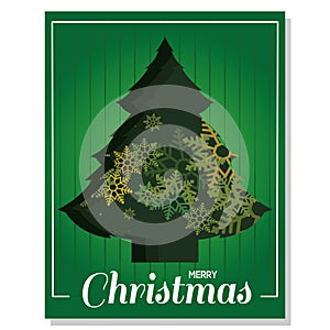 Green vertical christmas invitational card with christmas tree icon Vector