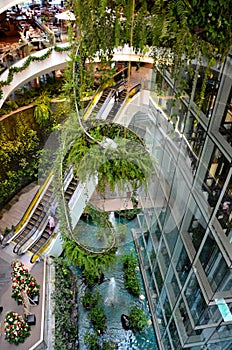 Green vertical interior design of Emquartier shopping mall dining floors Bangkok Thailand
