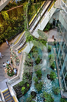 Green vertical interior design of Emquartier shopping mall dining floors Bangkok Thailand