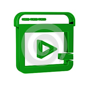 Green Video advertising icon isolated on transparent background. Concept of marketing and promotion process. Responsive