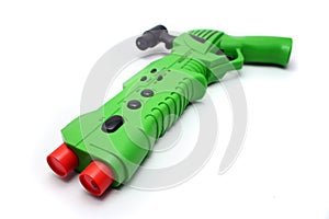 Green Video Game Gun Controller on White