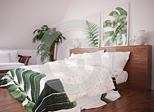 Green vintage bedroom interior