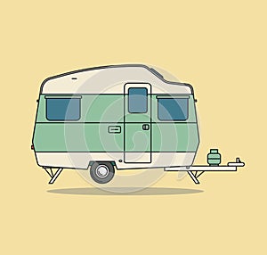 Green Vintage Camping Car. Caravan For Rest.