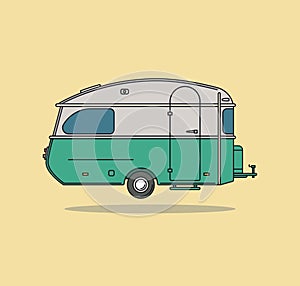 Green Vintage Camping Car. Caravan For Rest.