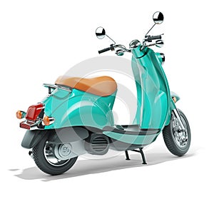 Green vintage scooter on white background 3d