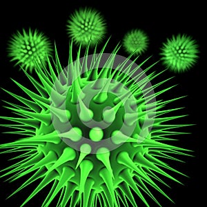 Green viral cells with depth of field