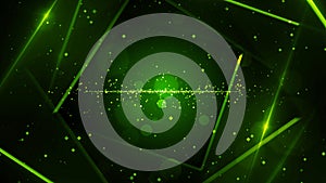 Green virtual abstract background space tunnel with neon line lights.