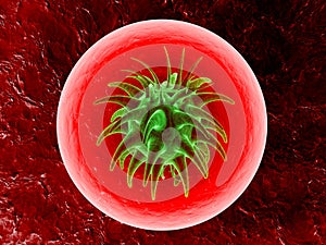 Green virus inside in red cell - 3D illustration