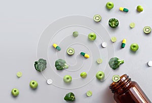 Green vitamins supplements antioxidants concept