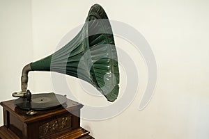 Green vitrola with white background - gramophone