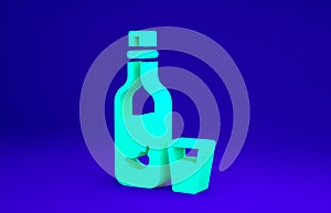 Green Vodka with pepper and glass icon isolated on blue background. Ukrainian national alcohol. Minimalism concept. 3d