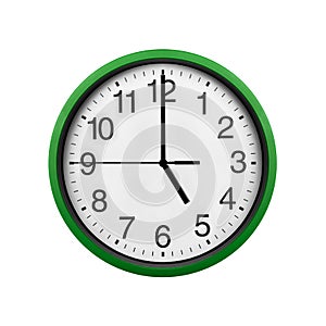 Green wall clock isolated on a white background.