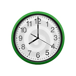 Green wall clock isolated on a white background.