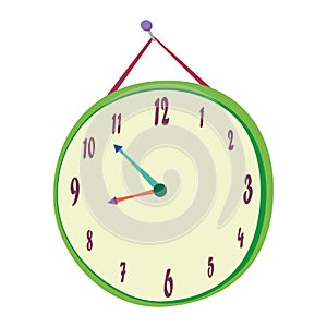 Green wall clock. Vector illustration.