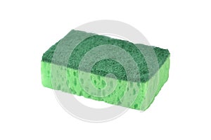 Green washing sponge for dishes isolated on a white background