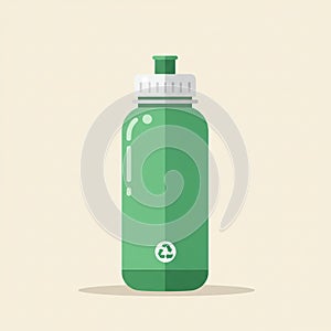 Green water bottle with a cylindrical shape and rounded edges. It features a white,