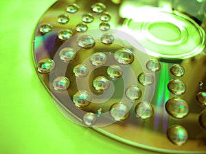 Green water drop on disk