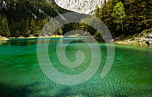 Green water of gruner see lake in styria, Austria.