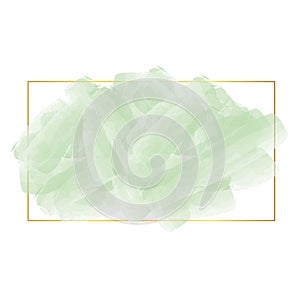 Green watercolor banner with gold frame isolated on white background