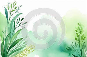 green watercolor illustration of natural herb. herbal frame with copyspace on white background