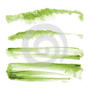 Green watercolor shapes, splotches, stains, paint brush strokes. Abstract watercolor texture backgrounds set.