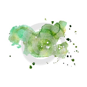 Green Watercolor splash, spot, dot and stripe on white background.